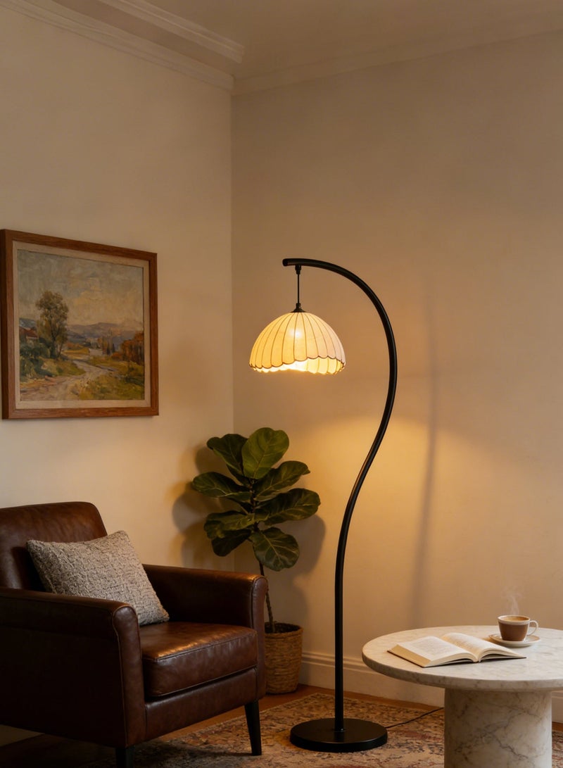 LED Floor Lamp, 12W S-Shaped Crescent Floor Lamp with Remote Control and Foot Switch, Bohemian Style Fabric Lampshade, Suitable for Living Room, Bedroom, and Hotel, Black - Image 4